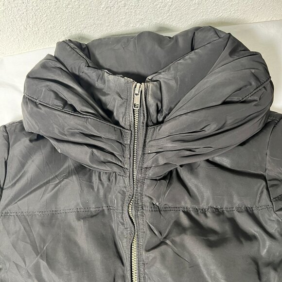 Zara Slim Fitted Down Fill Long Jacket Coat Collar Knee Length Black Size M - Picture 9 of 13